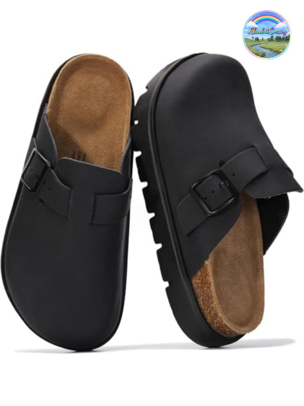 Genuine Leather Platform Clogs for Women Cork Footbed Memory Foam Slip On
